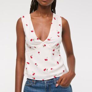 Women's Tie-Back V-Neck Top, Cherry Pattern